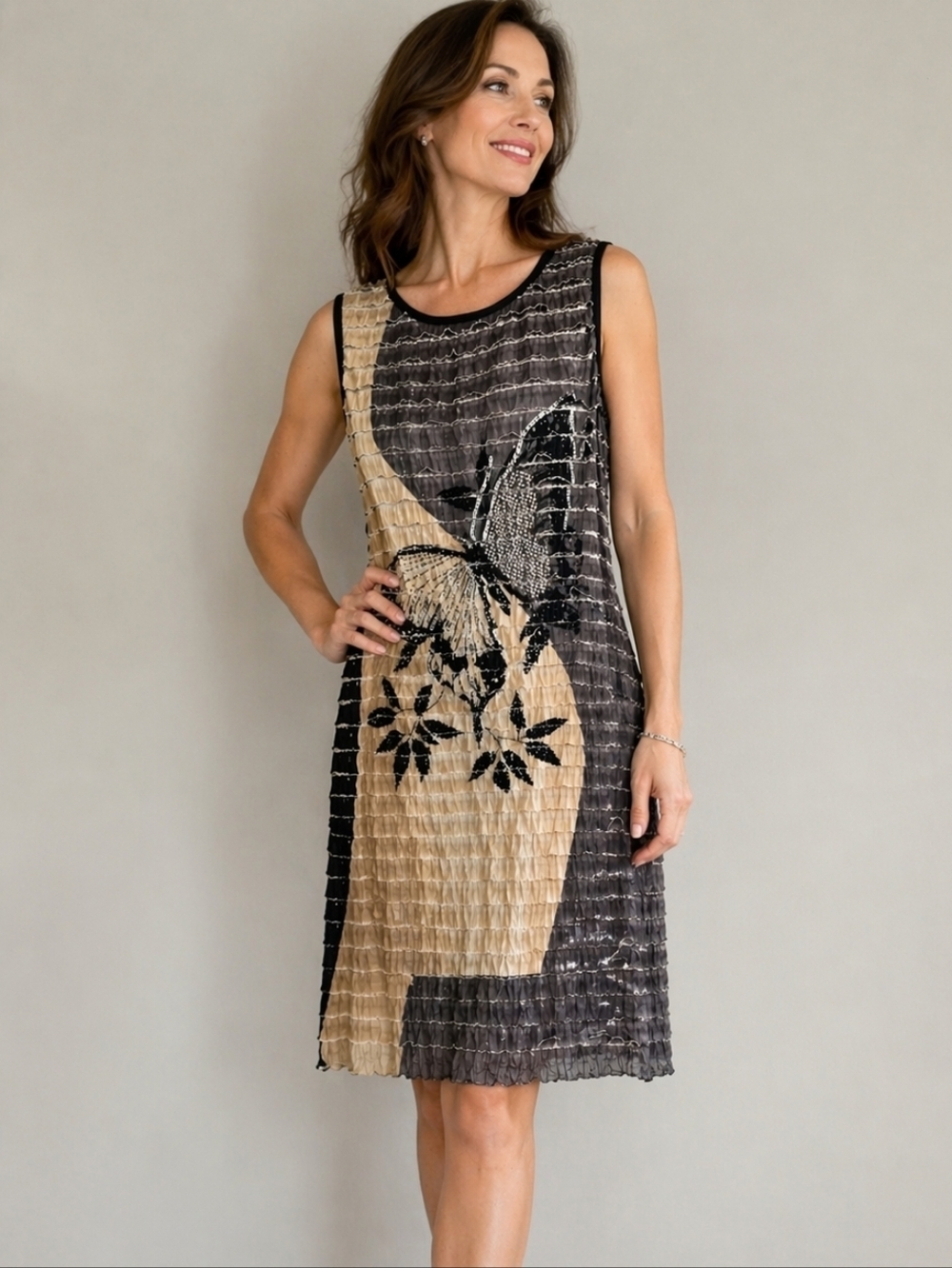 Frank Lyman Butterfly Print Textured Dress Sleeveless Knee Length Size 6 Canada